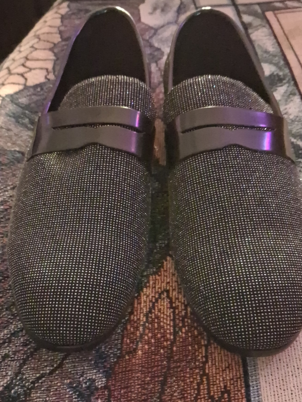 Men's Black /Silver Sparkle Loafers - Sleek Slip-On Dress Shoes
